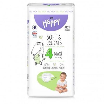 Bella Baby Happy Soft & Delicate Maxi 4 Pieluszki 8-14kg, 62szt.