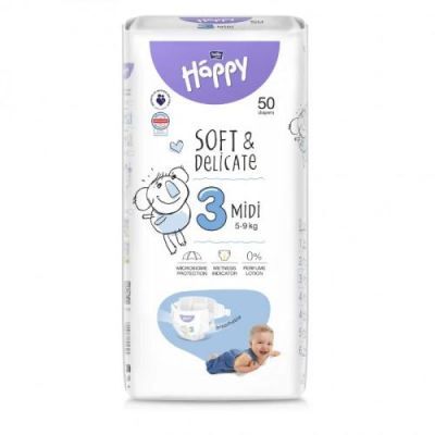 Bella Baby Happy Soft & Delicate Midi 3 Pieluszki 5-9kg, 50szt.