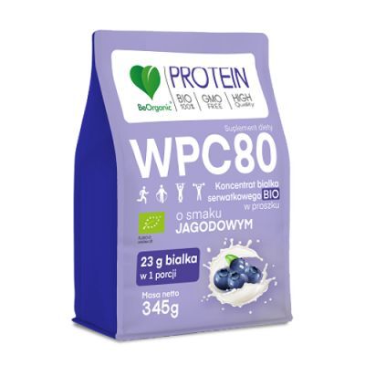 BeOrganic WPC 80 Koncentrat białka serwatkowego BIO o smaku jagodowym, 345 g