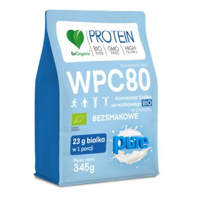 BeOrganic WPC 80 Koncentrat białka serwatkowego BIO w proszku PURE Bezsmakowe, 345 g