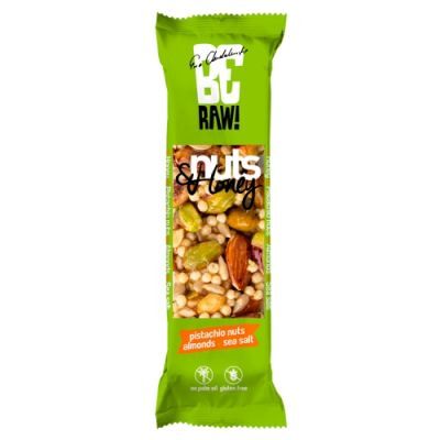 BeRaw Nuts&Honey baton miodowo - pistacjowy z migdałami i solą morską, 30 g