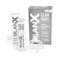 BLANX GLAM WHITE zestaw wybielający zęby pasta 40 ml + płyn 6 saszetek + 1 para nakładek