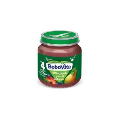 BoboVita Jabłka jagody i gruszki Williamsa po 4 miesiącu, 125 g  KRÓTKA DATA 14.07.2026
