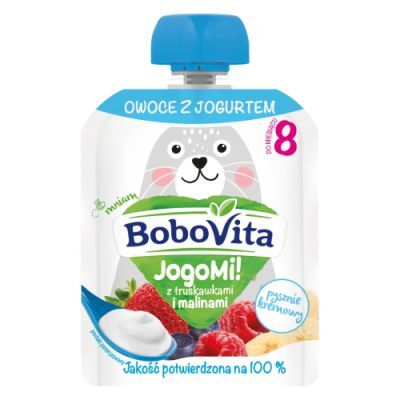 BoboVita JogoMi! Owoce z jogurtem z truskawkami i malinami po 8 miesiącu, 80 g