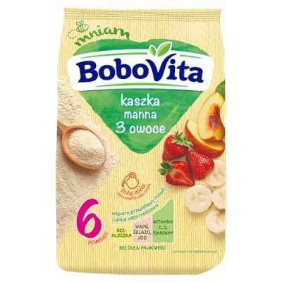 BoboVita kaszka manna bezmleczna z 3 owocami, 180 g
