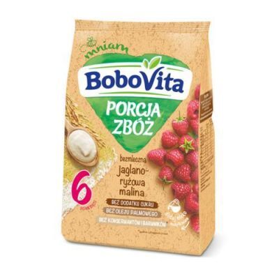 BoboVita kaszka Porcja Zbóż Bezmleczna jaglano-ryżowa bez dodatku cukru, malina, 170g