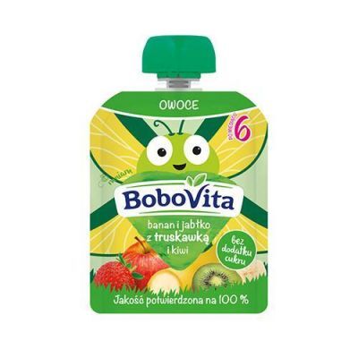 BoboVita Mus banan, jabłko, truskawki, kiwi, 80 g KRÓTKA DATA 24.05.2026