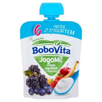 BoboVita Mus JogoMi! Owoce z jogurtem owoce jagodowe banan po 6. miesiącu, 80 g