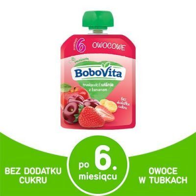 BoboVita Mus truskawka, wiśnie, banan - 80g KRÓTKA DATA 30.12.2025