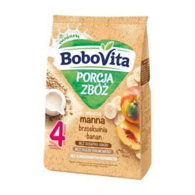 BoboVita Porcja zbóż Kaszka mleczna manna brzoskwinia-banan po 4 miesiącu, 210 g KRÓTKA DATA 07.08.2026