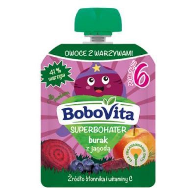 BoboVita Superbohater Mus burak z jagodą po 6 miesiącu, 80 g
