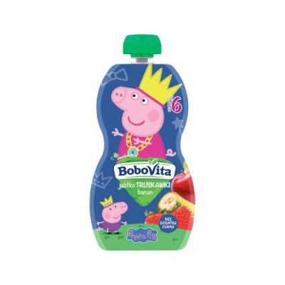 BoboVita Świnka Peppa Mus jabłko i truskawki z bananem po 6 miesiącu, 100 g