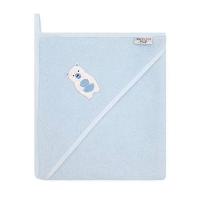 Bocioland Okrycie kąpielowe z kapturem niebieskie miś polarny 80 x 80 cm, 1 szt.