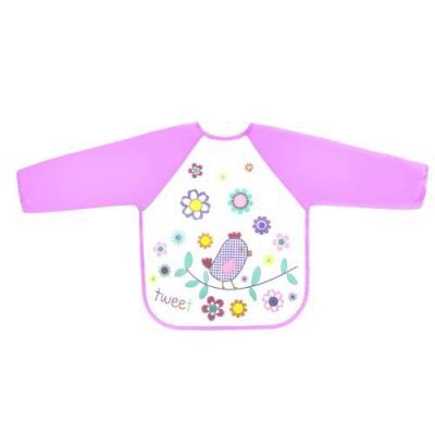 Bocioland Śliniak ceratowy z rękawkami Ptaszek 6m + fioletowy