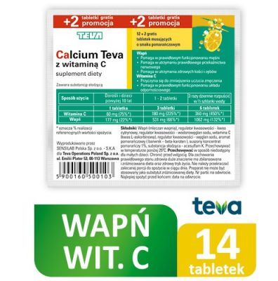 CALCIUM TEVA z witaminą C 12 tabletek musujących o smaku pomarańczowym + 2 tabletki musujące
