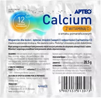 CALCIUM Z WITAMINĄ C w folii 12 tabletek musujących o smaku pomarańczowym APTEO