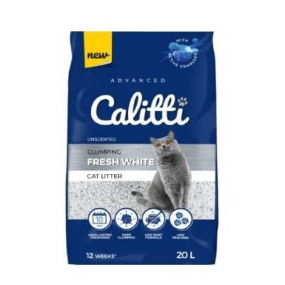 Calitti Fresh White Bentonitowy, śnieżnobiały, zbrylający, bezzapachowy żwirek dla kota, 20l
