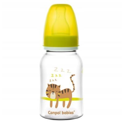 CANPOL BABIES Butelka dla niemowląt 0m+ żółty kot 120ml 59/100