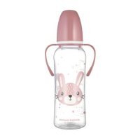 CANPOL BABIES Butelka standardowa wąska z uchwytami CUTE ANIMALS różowa 12m+ 250ml 11/845