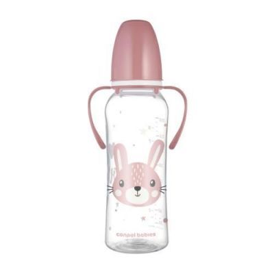 CANPOL BABIES Butelka standardowa wąska z uchwytami CUTE ANIMALS różowa 12m+ 250ml 11/845