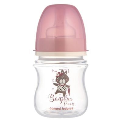 CANPOL BABIES Butelka szeroka antykolkowa PP EasyStart BONJOUR PARIS pink, 120ml