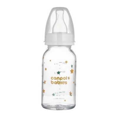 Canpol Babies Butelka szklana biała 3 m+ gwiazdki, 120 ml 42/202