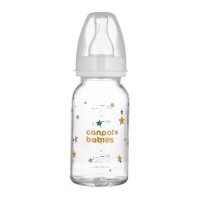 Canpol Babies Butelka szklana biała 3 m+ gwiazdki, 120 ml 42/202