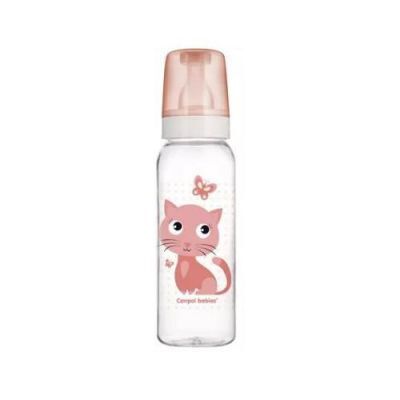 CANPOL BABIES Butelka wąska Cute Animals różowy kot 12m+ 250ml 11/841