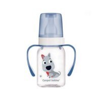 CANPOL BABIES Cute Animals Butelka wąska z uchwytem niebieski pies, 120ml 11/823