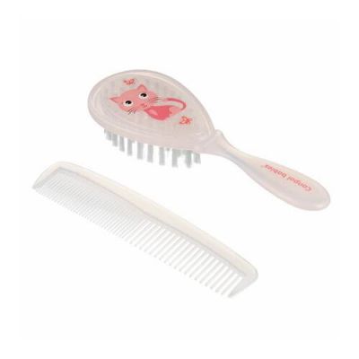 CANPOL BABIES Grzebień do włosów + Szczotka twarda 2/419 różowy kot