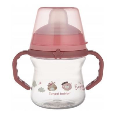 CANPOL BABIES Kubek z silikonowym ustnikiem FirstCup BONJOUR PARIS 150ml różowy