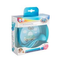 CANPOL BABIES Miseczka z przykrywką i sztućcami niebieski samochód 21/300
