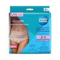 Canpol Babies Oddychające i ultrachłonne jednorazowe majtki 2w1 z podkładem poporodowym L/XL, 5 szt.​