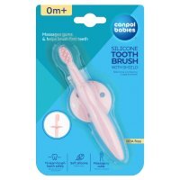 CANPOL BABIES Silikonowa szczoteczka-gryzaczek z ogranicznikiem Różowa 51/500