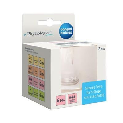 CANPOL BABIES smoczek silikonowy do butelki S-Shape L (średni) 6m+, 2szt.