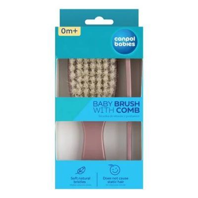 Canpol Babies Szczotka i grzebień z naturalnym włosiem Gold różowa 7/406