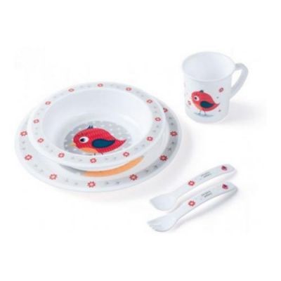 CANPOL BABIES Zestaw naczyń czerwony PTAK 12m+ 4/401_red