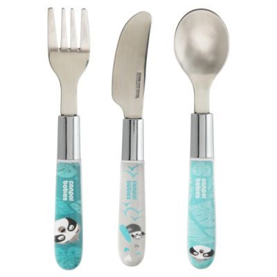 Canpol Babies Zestaw sztućców ze stali nierdzewnej EXOTIC ANIMALS niebieskie