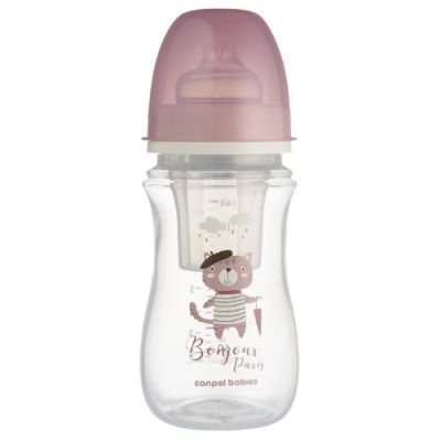 CANPOL Easy Start butelka antykolkowa szerokootworowa BONJOUR 240 ml RÓŻOWA 35/232pink