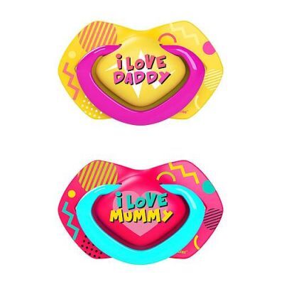 CANPOL Smoczek silikonowy symetryczny NEON LOVE 18+ miesięcy, 2 sztuki