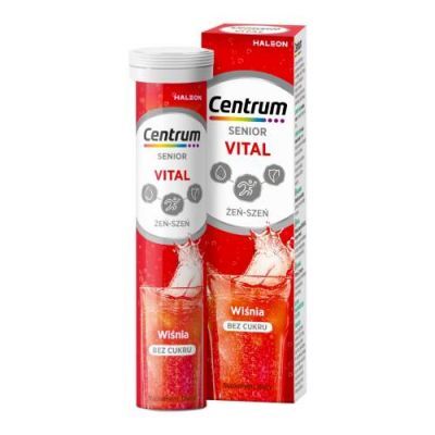 Centrum Vital Senior smak wiśniowy z żeń‑szeniem bez cukru, 20 tabl. musujących