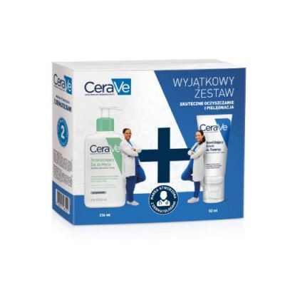 CERAVE zestaw oczyszczający żel do mycia, 236 ml + nawilżający krem do twarzy, 52 ml