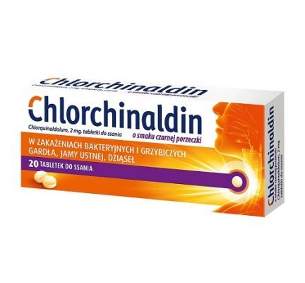 CHLORCHINALDIN o smaku porzeczkowym 20 tabletek