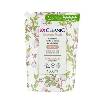 Cleanic Cream&Fresh Cotton Kremowe mydło w płynie do rąk i ciała, 1500 ml