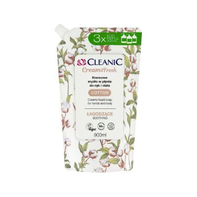Cleanic Cream&Fresh Cotton Kremowe mydło w płynie do rąk i ciała, 900 ml