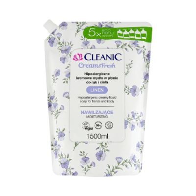Cleanic Cream & Fresh Linen Hipoalergiczne kremowe mydło w płynie do rąk i ciała, 1500 ml