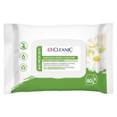 Cleanic Nawilżany papier toaletowy z kwasem mlekowym i ekstraktem z rumianku, 80 szt.