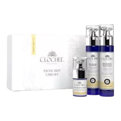 CLOCHEE Anti-Age Facial Skin Care Zestaw: Krem przeciwzmarszczkowy na dzień, 50ml + Krem odmładzająco-regenerujący na noc, 50ml + Wygładzający krem pod oczy, 15ml