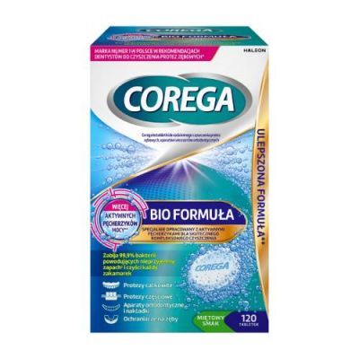 Corega Bio Formuła Tabletki do codziennego czyszczenia protez zębowych, 120 szt.