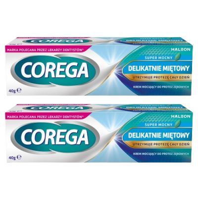 Corega Krem mocujący do protez zębowych Super Mocny Delikatnie Miętowy, 2 x 40 g